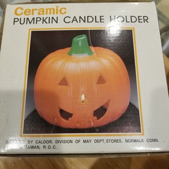Vintage Halloween Pumpkin Ceramic Light Candle Holder 6.25" Fall Jackolantern - Picture 6 of 7